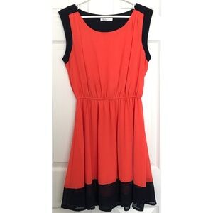 NWOT Vintage Y2K Katie Midi Dress Pleated A Line M/L Fit Orange Navy Blue